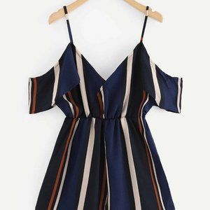 Shein Opened shoulder striped romper